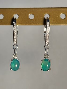 NIB Ethiopian Welo Opal 925 Leverback Drop Earrings Aqua Green